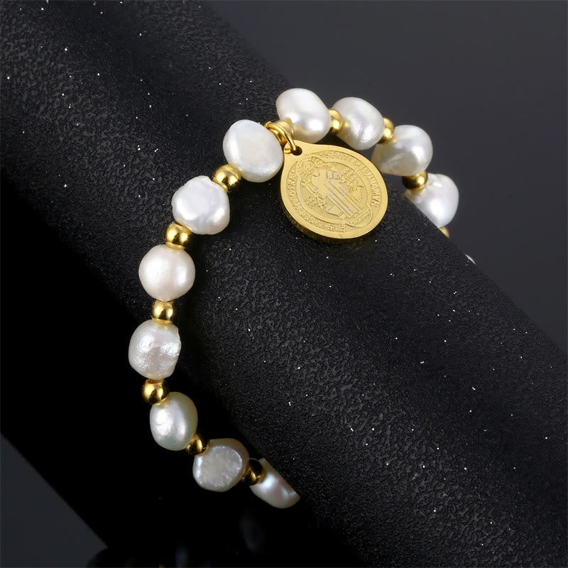 Armband mit unregelmäßiger Perle und Medaille des Heiligen Benedikt - image 2