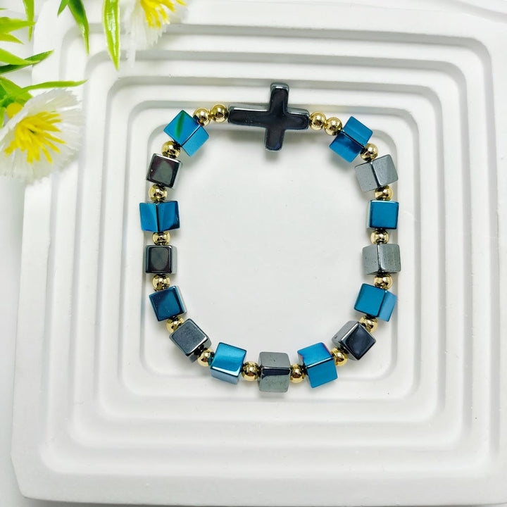 Cross Dazzle Schwarzes Glitzerarmband - Seeblau - image 3
