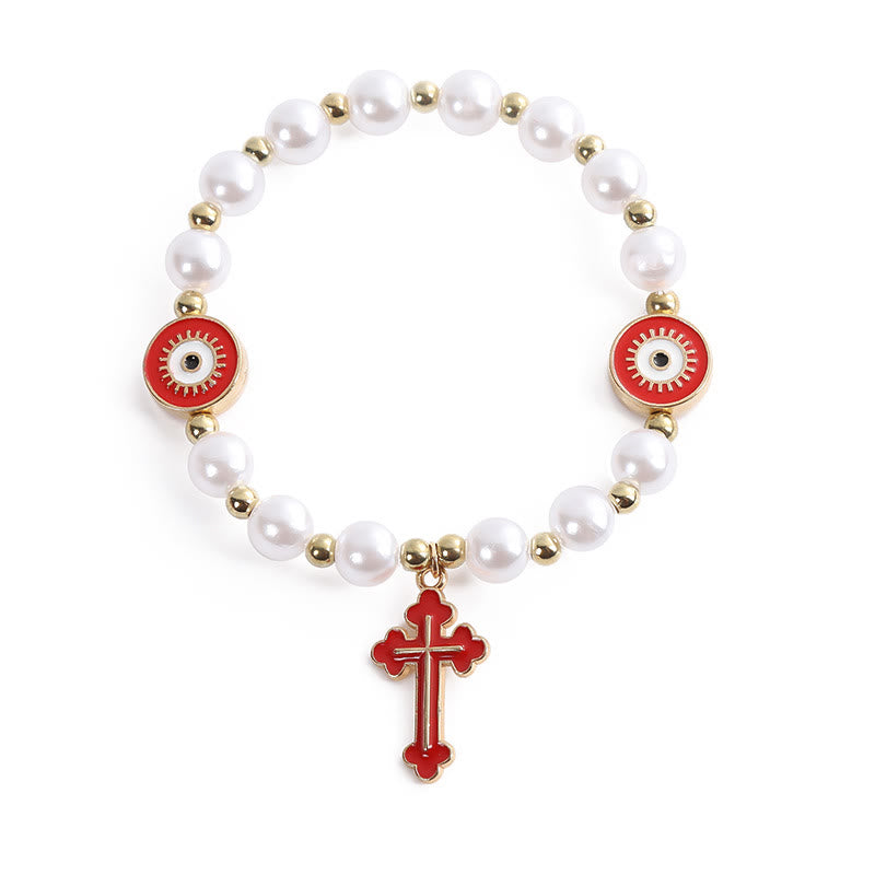 Handgefertigtes Perlenarmband mit Kreuz und Augen - image 2