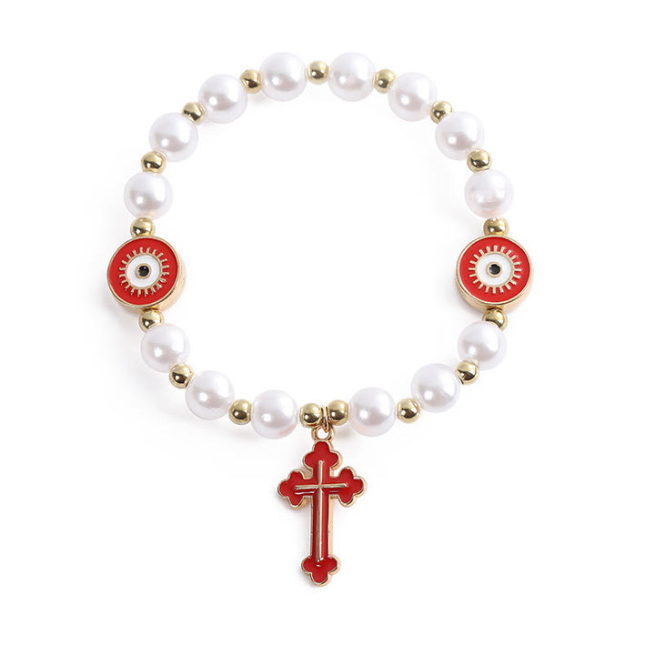 Handgefertigtes Perlenarmband mit Kreuz und Augen - image 2