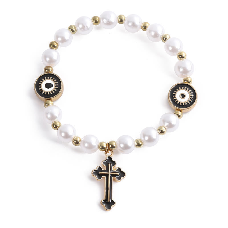 Handgefertigtes Perlenarmband mit Kreuz und Augen - Schwarz - image 3