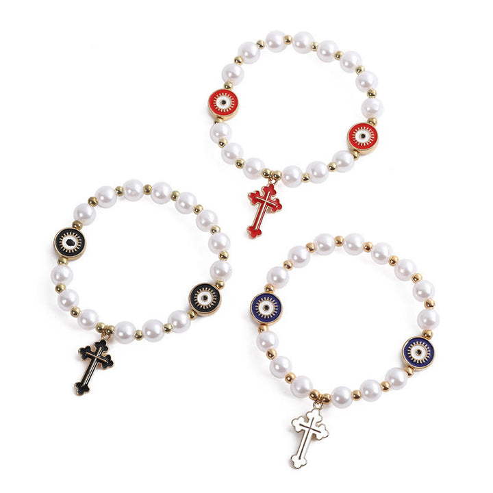 Handgefertigtes Perlenarmband mit Kreuz und Augen - image 5