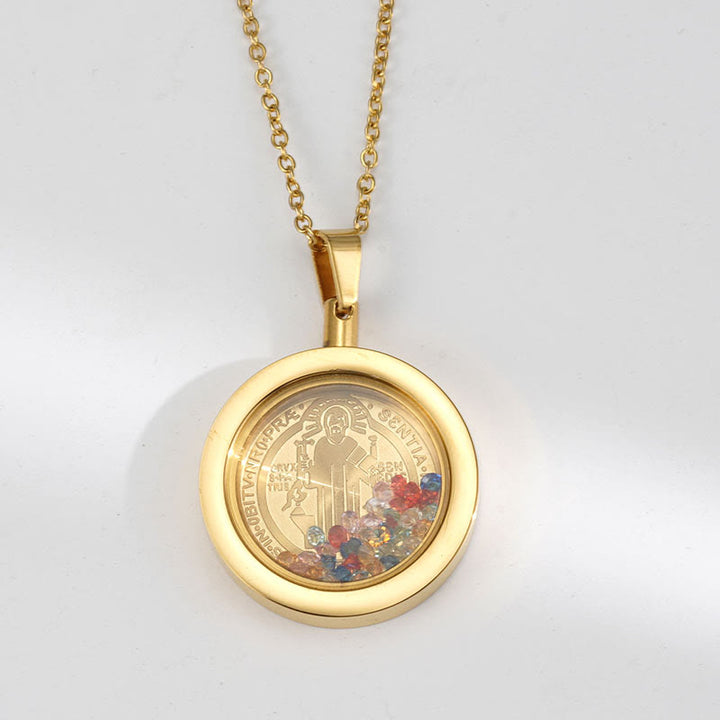 Christianartworkshop Runde, wendbare Halskette aus Gold: Unsere Liebe Frau und der Heilige Benedikt - Heiliger Benedikt - Golden - image 4