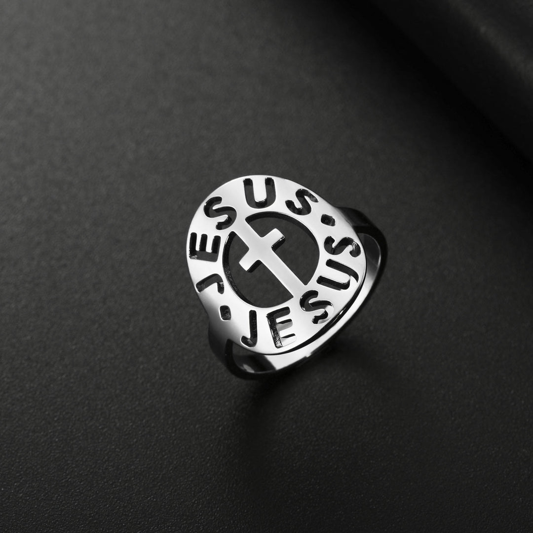 Christianartworkshop Kreuz mit "JESUS" Amulett Edelstahlring - US11 - Silber - image 4