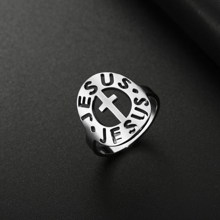 Christianartworkshop Kreuz mit "JESUS" Amulett Edelstahlring - US11 - Silber - image 4