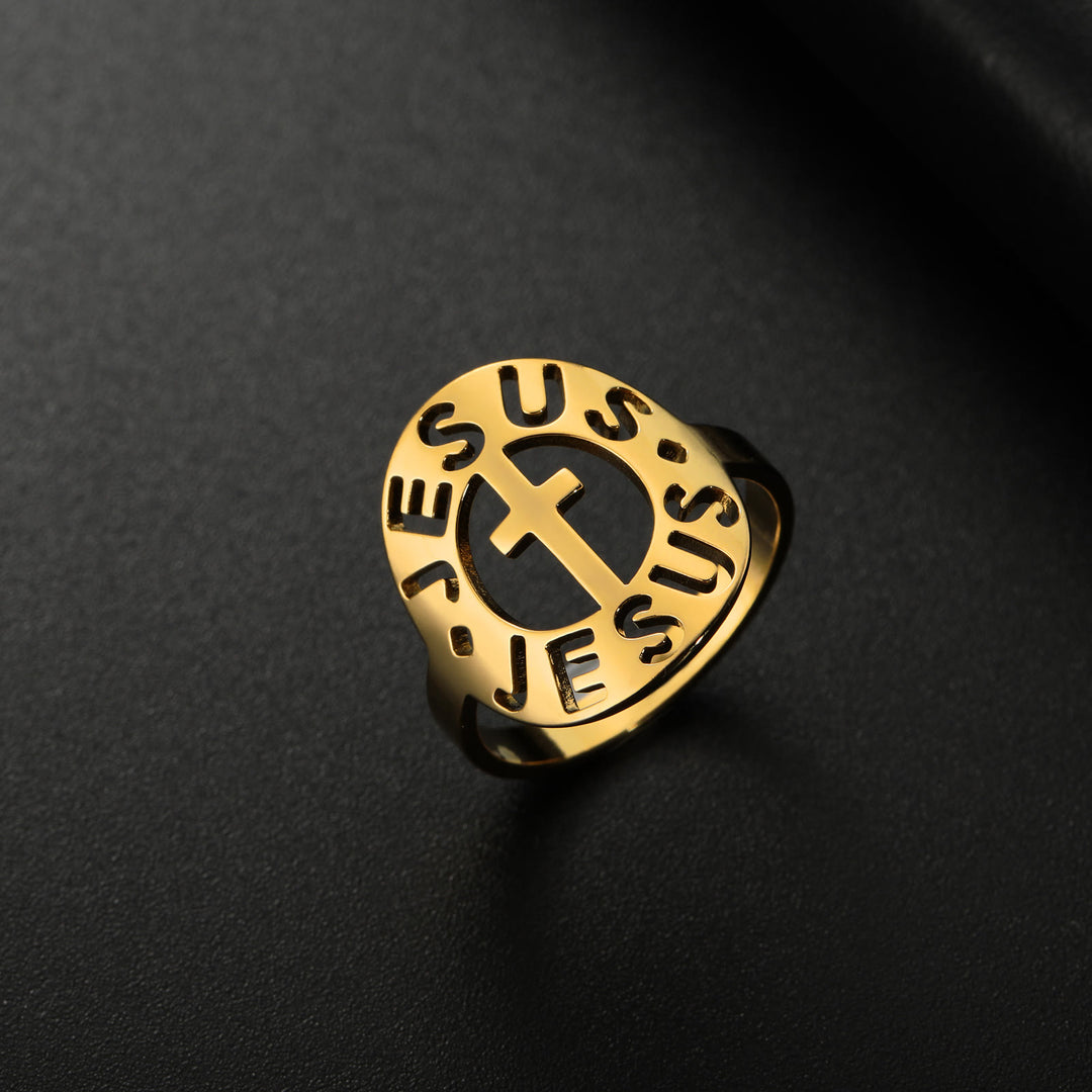 Christianartworkshop Kreuz mit "JESUS" Amulett Edelstahlring - US11 - Golden - image 3