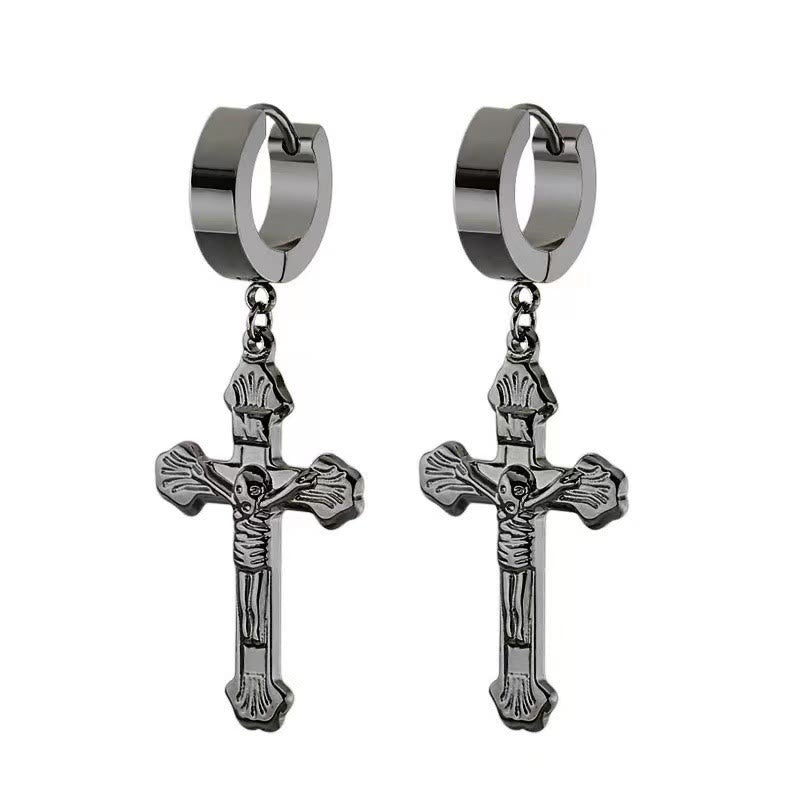 Kruzifix Edelstahl Ohrring Clips Religion Schmuck - Schwarz - image 2