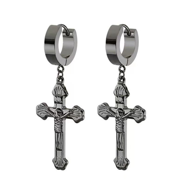 Kruzifix Edelstahl Ohrring Clips Religion Schmuck - Schwarz - image 2