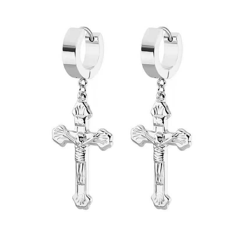 Kruzifix Edelstahl Ohrring Clips Religion Schmuck - Silber - image 1