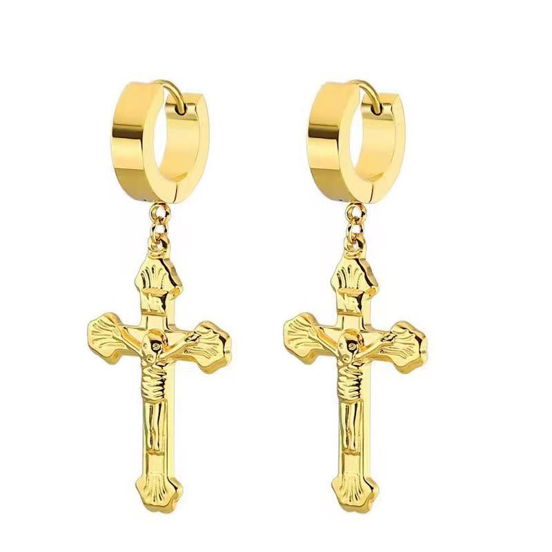 Kruzifix Edelstahl Ohrring Clips Religion Schmuck - Golden - image 3
