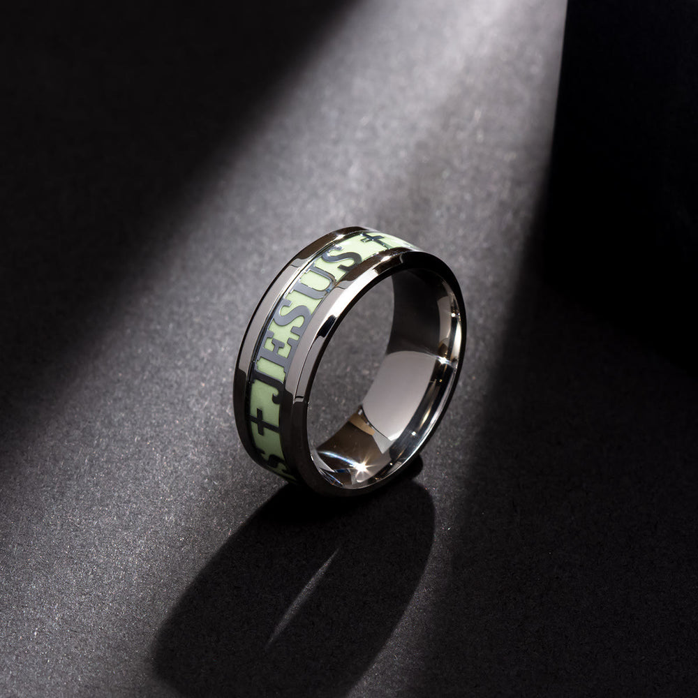 Leuchtender Edelstahlring mit Aufdruck „JESUS“ von Christianartworkshop - image 1