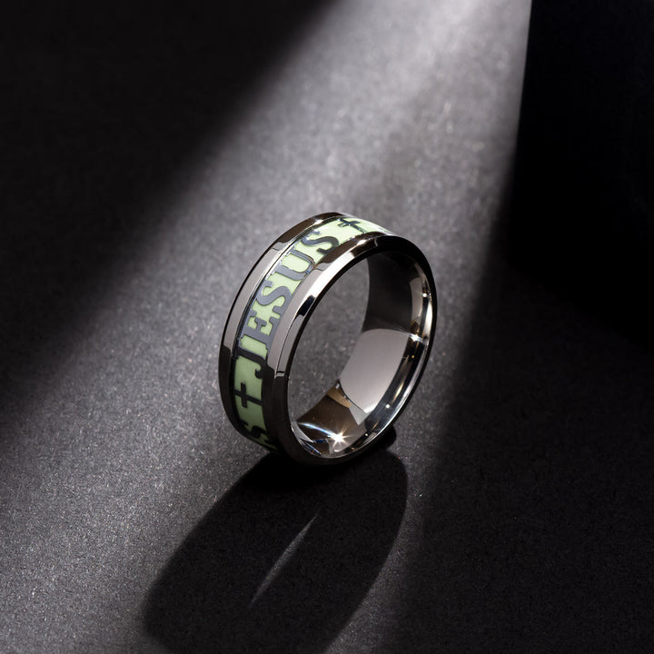 Leuchtender Edelstahlring mit Aufdruck „JESUS“ von Christianartworkshop - image 1