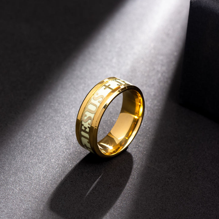 Leuchtender Edelstahlring mit Aufdruck „JESUS“ von Christianartworkshop - US 13 - Golden - image 3
