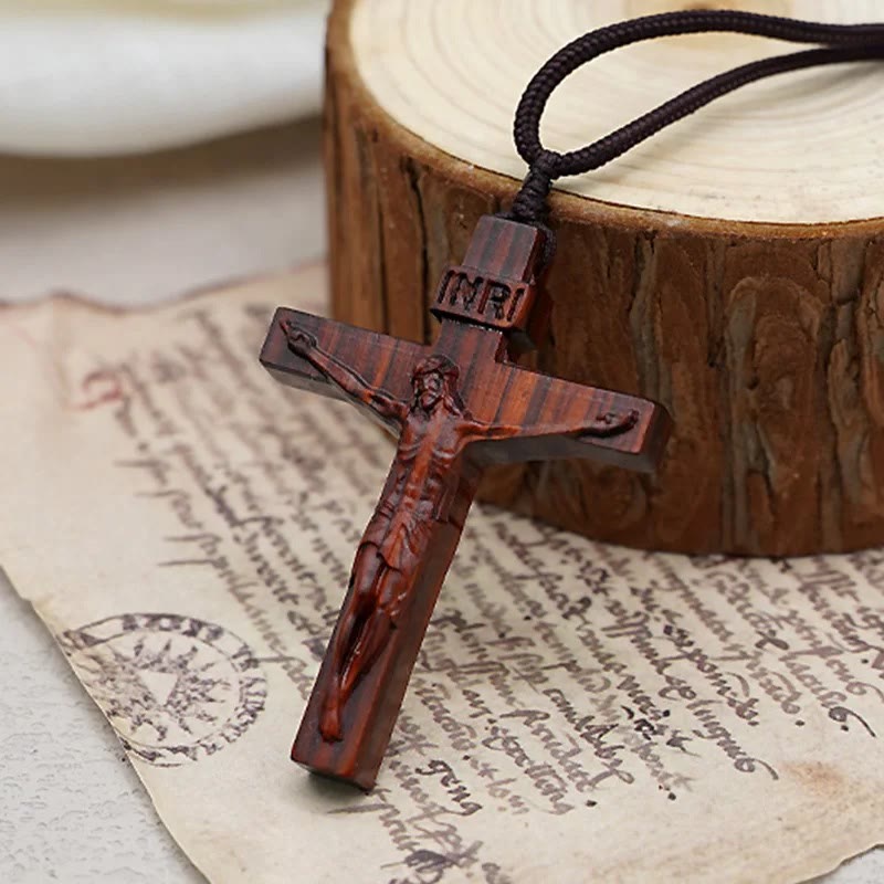 Christianartworkshop Halskette aus Holz mit Jesus-Kruzifix