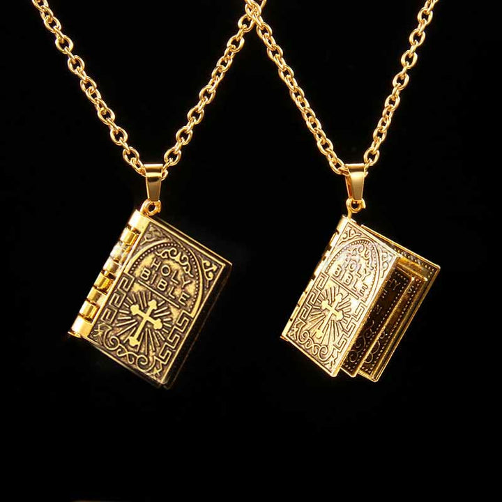 Christianartworkshop Drehbare Halskette mit Kreuzanhänger der Heiligen Bibel - Golden - image 1