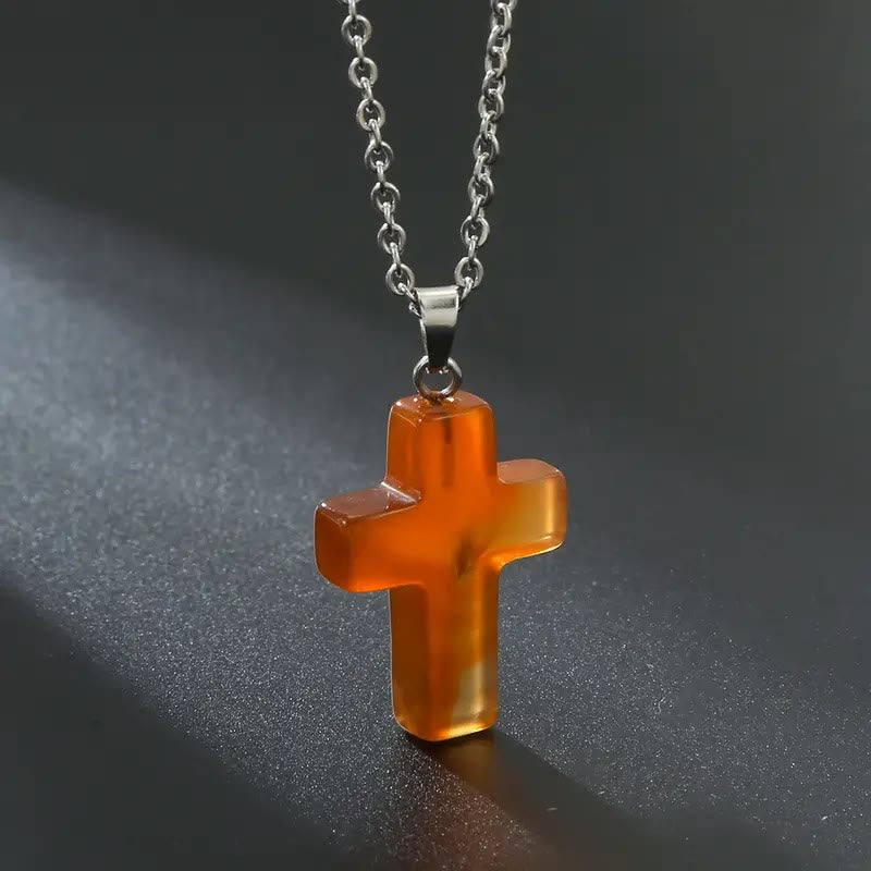 Christianartworkshop Halskette mit Kreuzanhänger aus Naturstein und Edelstein