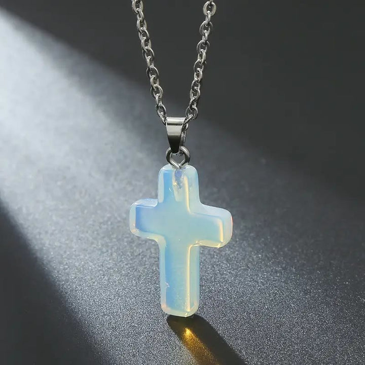 Christianartworkshop Halskette mit Kreuzanhänger aus Naturstein und Edelstein
