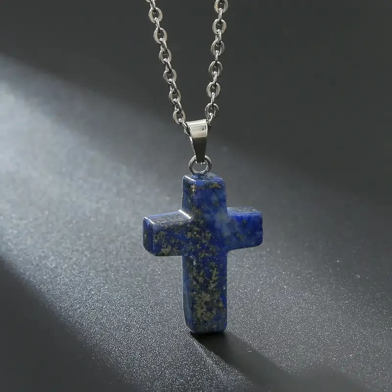 Christianartworkshop Halskette mit Kreuzanhänger aus Naturstein und Edelstein