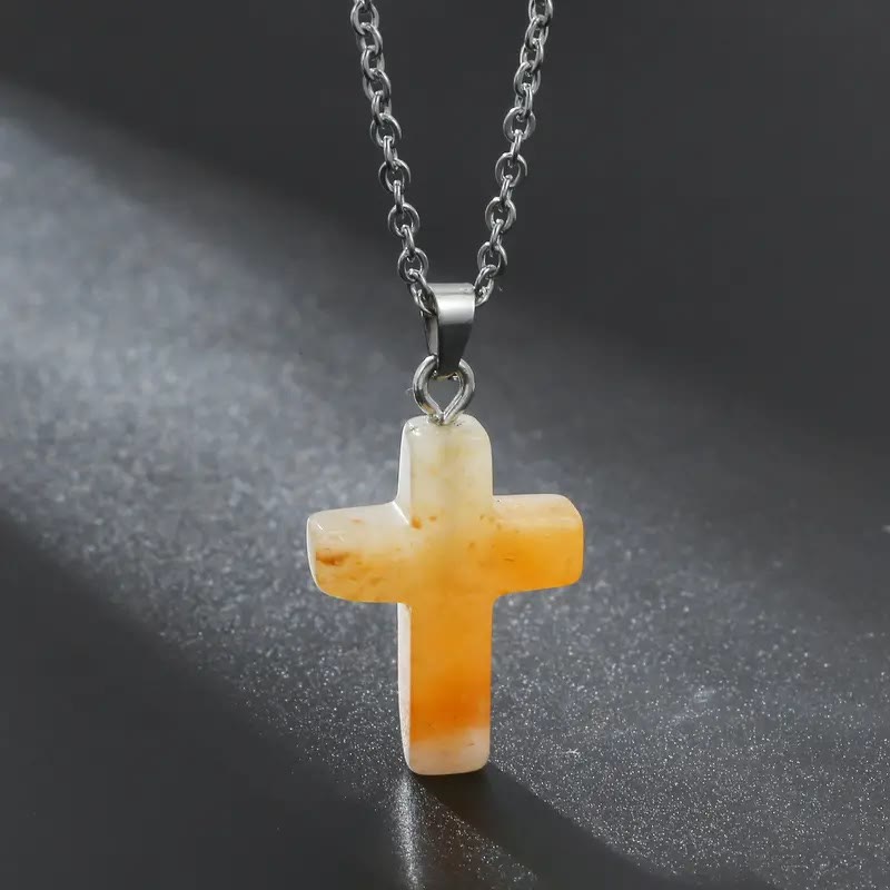Christianartworkshop Halskette mit Kreuzanhänger aus Naturstein und Edelstein