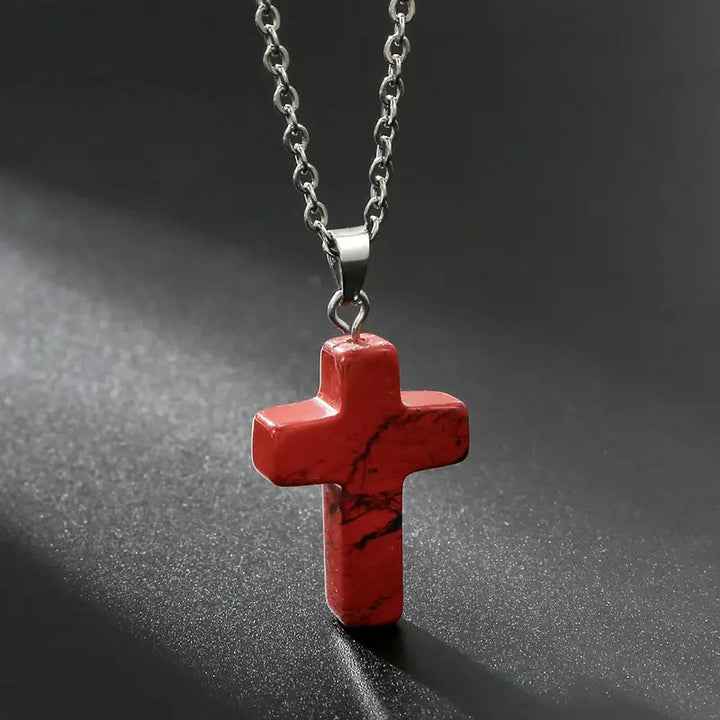 Christianartworkshop Halskette mit Kreuzanhänger aus Naturstein und Edelstein - Redstone - image 6
