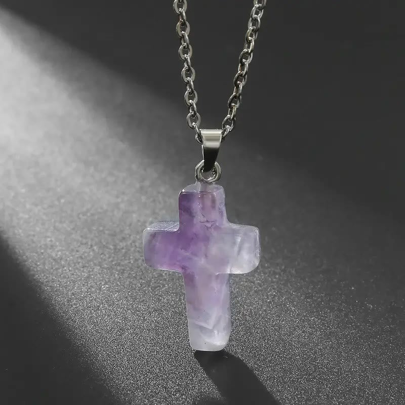 Christianartworkshop Halskette mit Kreuzanhänger aus Naturstein und Edelstein