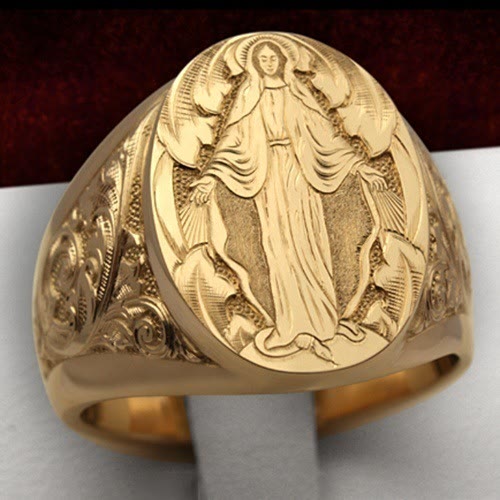 Christianartworkshop Segensabzeichen der Jungfrau Maria, handgravierter religiöser Ring