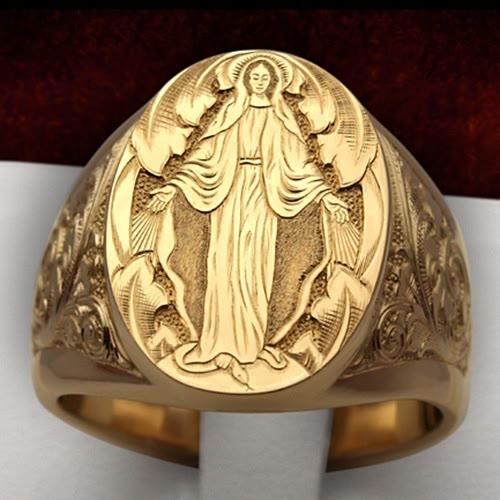 Christianartworkshop Segensabzeichen der Jungfrau Maria, handgravierter religiöser Ring