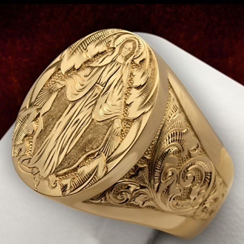 Christianartworkshop Segensabzeichen der Jungfrau Maria, handgravierter religiöser Ring