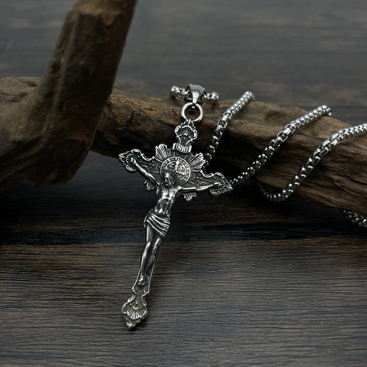 St. Benedikt Symbol Kruzifix Halskette - Metallisch - image 0