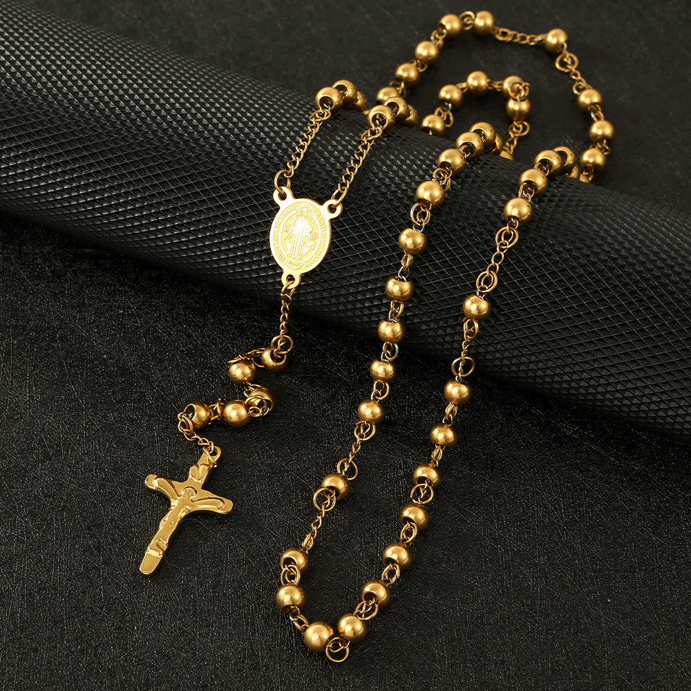 Rosenkranz mit St. Benedikt-Kruzifix aus Edelstahl - Golden - image 2