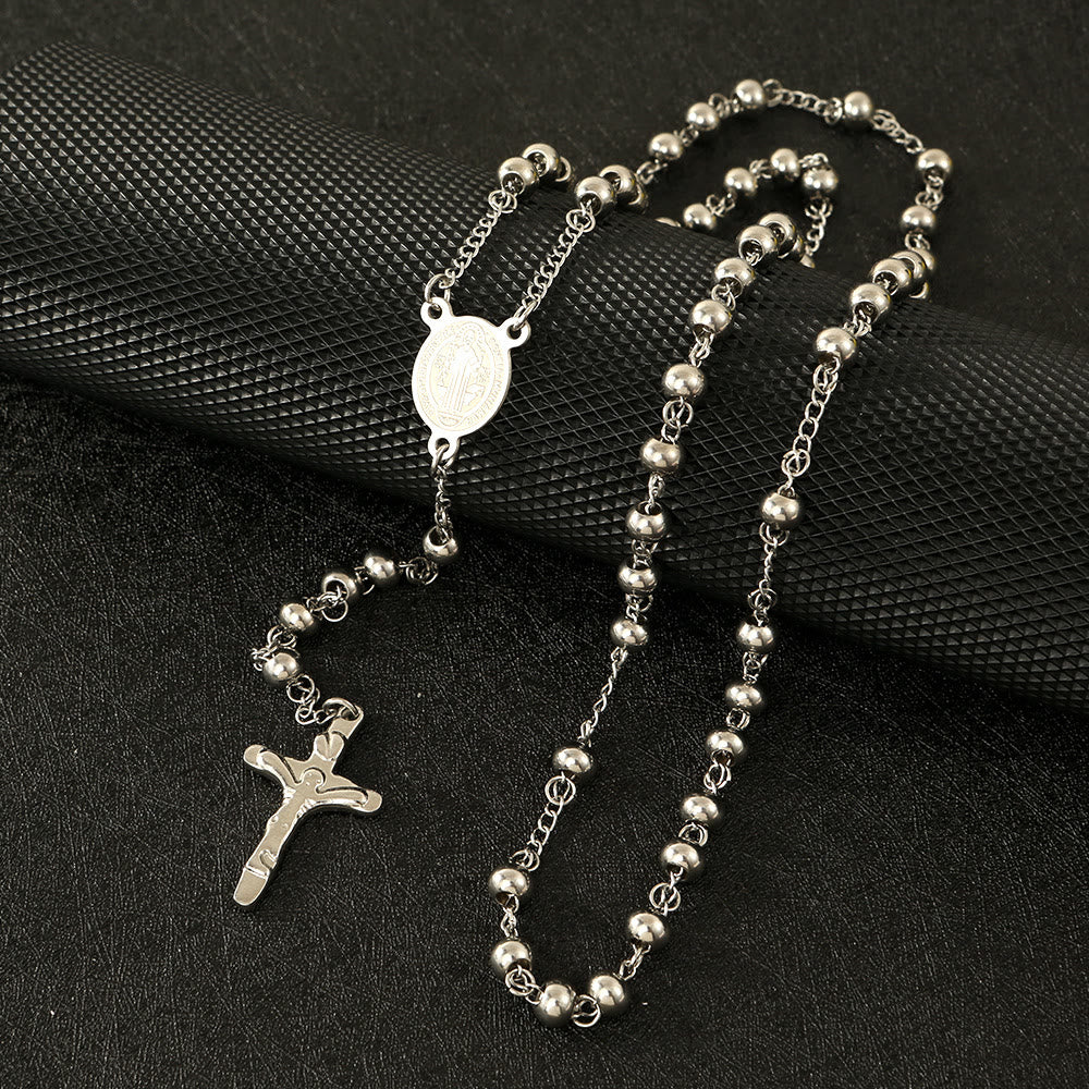 Rosenkranz mit St. Benedikt-Kruzifix aus Edelstahl - Silber - image 2