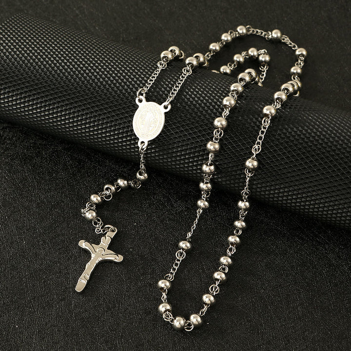 Rosenkranz mit St. Benedikt-Kruzifix aus Edelstahl - Silber - image 2