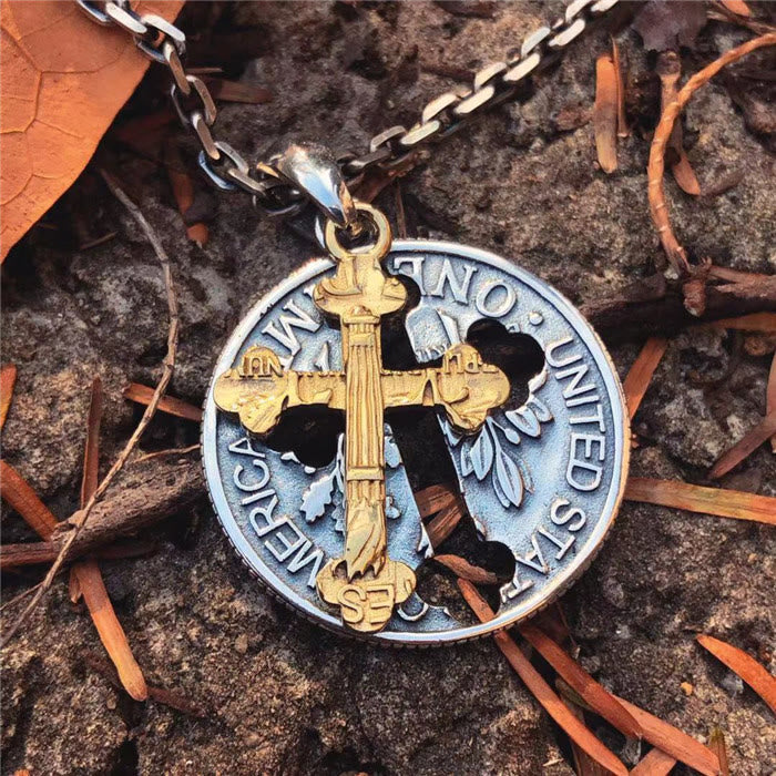 Christianartworkshop Vintage-Halskette mit doppelseitigem Kreuz-Münzanhänger - Kreuzmünze - image 1