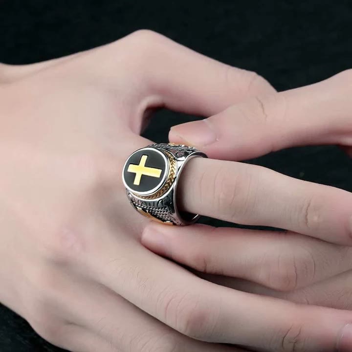 Christianartworkshop Retro-Kreuz „Hand Gottes“ Titan-Religionsring - image 5