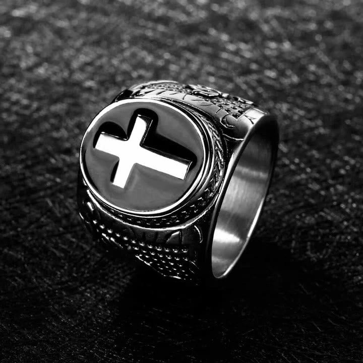 Christianartworkshop Retro-Kreuz „Hand Gottes“ Titan-Religionsring - Silber - US15 - image 7