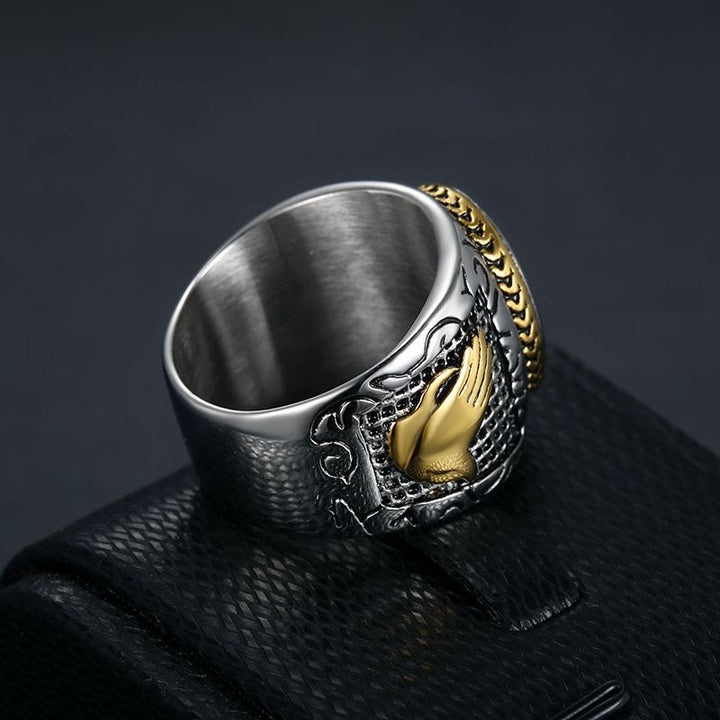 Christianartworkshop Retro-Kreuz „Hand Gottes“ Titanring - image 2