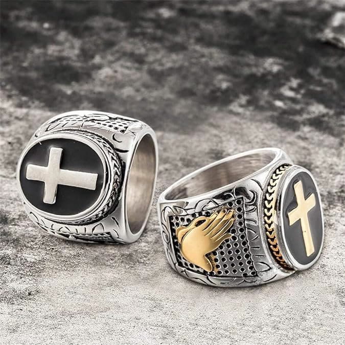 Christianartworkshop Retro-Kreuz „Hand Gottes“ Titan-Religionsring - image 8