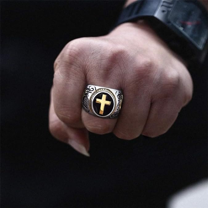 Christianartworkshop Retro-Kreuz „Hand Gottes“ Titanring - image 5
