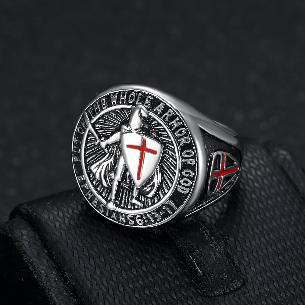 Christianartworkshop Titanring mit Ritterrüstung und Schildschutz - Silber - US13 - image 8