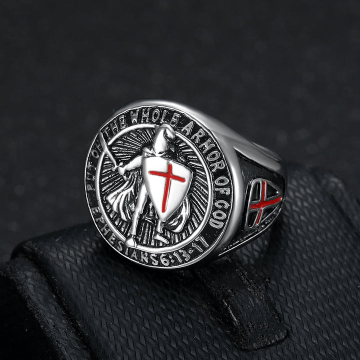 Christianartworkshop Titanring mit Ritterrüstung und Schildschutz - Silber - US13 - image 8