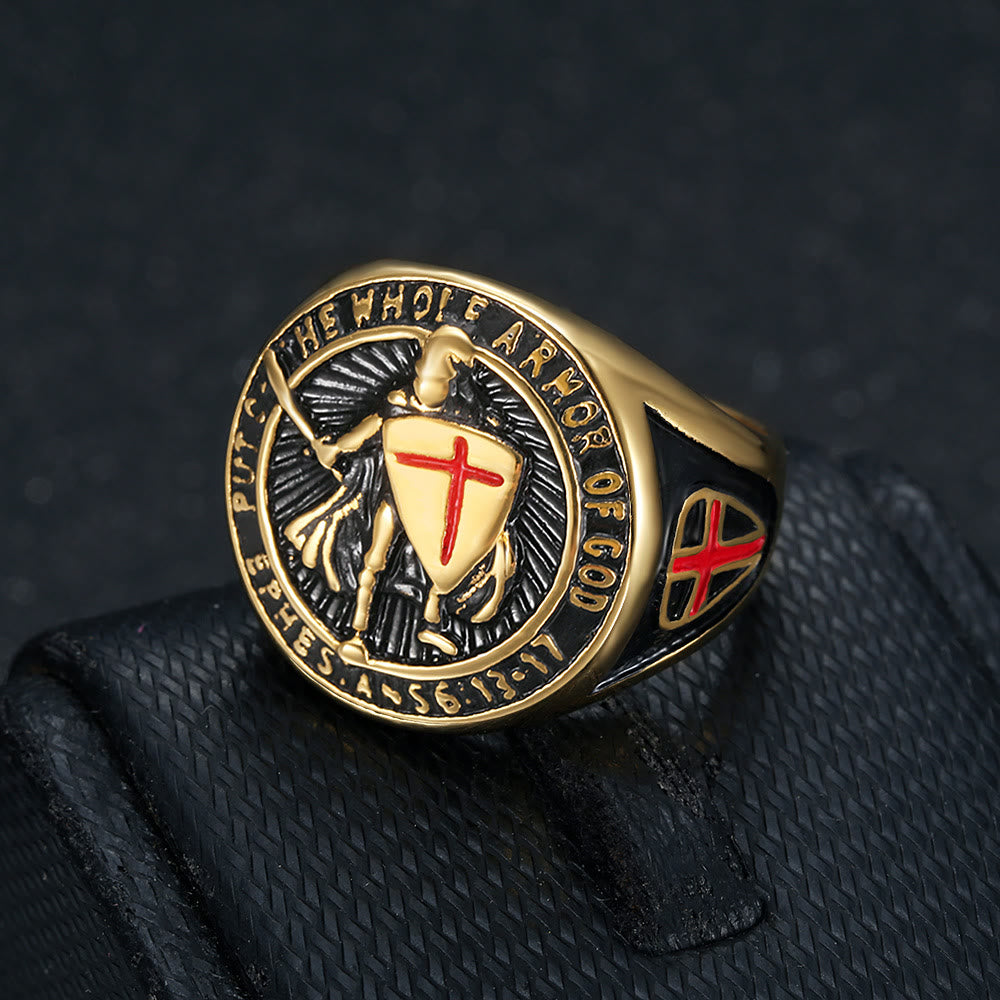 Christianartworkshop Titanring mit Ritterrüstung und Schildschutz - Golden - US13 - image 5