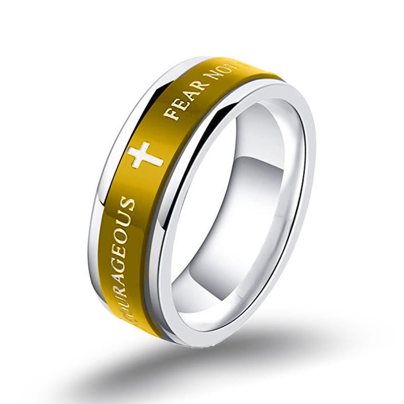 Christianartworkshop Titan Schwarz/Gold Kreuz Stufenkanten Drehring - Golden - US13 - image 7