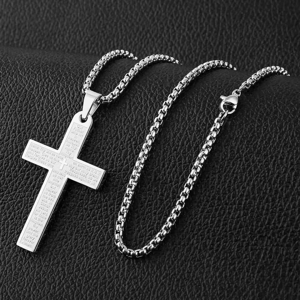 Christianartworkshop Halskette mit Kreuzanhänger „Vaterunser“ aus Edelstahl - Silber - image 10
