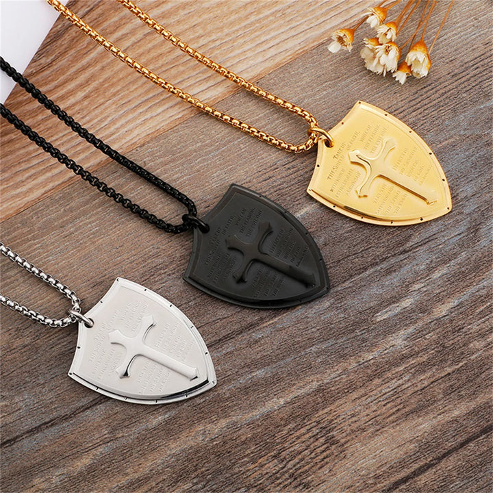 Christianartworkshop Halskette mit Kreuz- und Schildanhänger aus Edelstahl für das Vaterunser - image 9