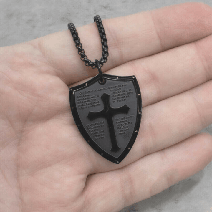Christianartworkshop Halskette mit Kreuz- und Schildanhänger aus Edelstahl für das Vaterunser - image 13