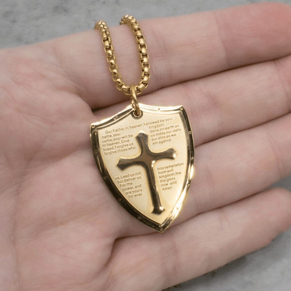 Christianartworkshop Halskette mit Kreuz- und Schildanhänger aus Edelstahl für das Vaterunser - image 15