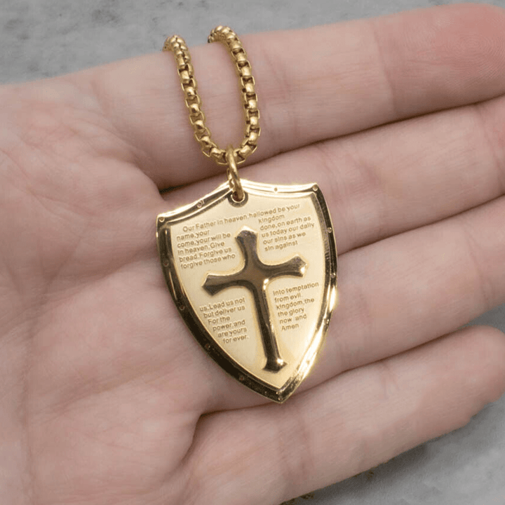 Christianartworkshop Halskette mit Kreuz- und Schildanhänger aus Edelstahl für das Vaterunser - image 15