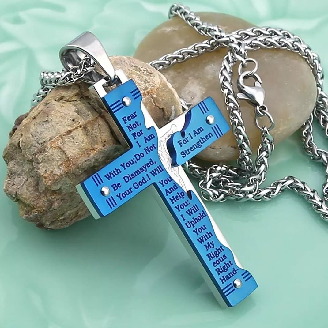 Christianartworkshop Halskette mit Anhänger Jesus Christianartworkshop Kruzifix Religion Kreuz - Blau - image 5