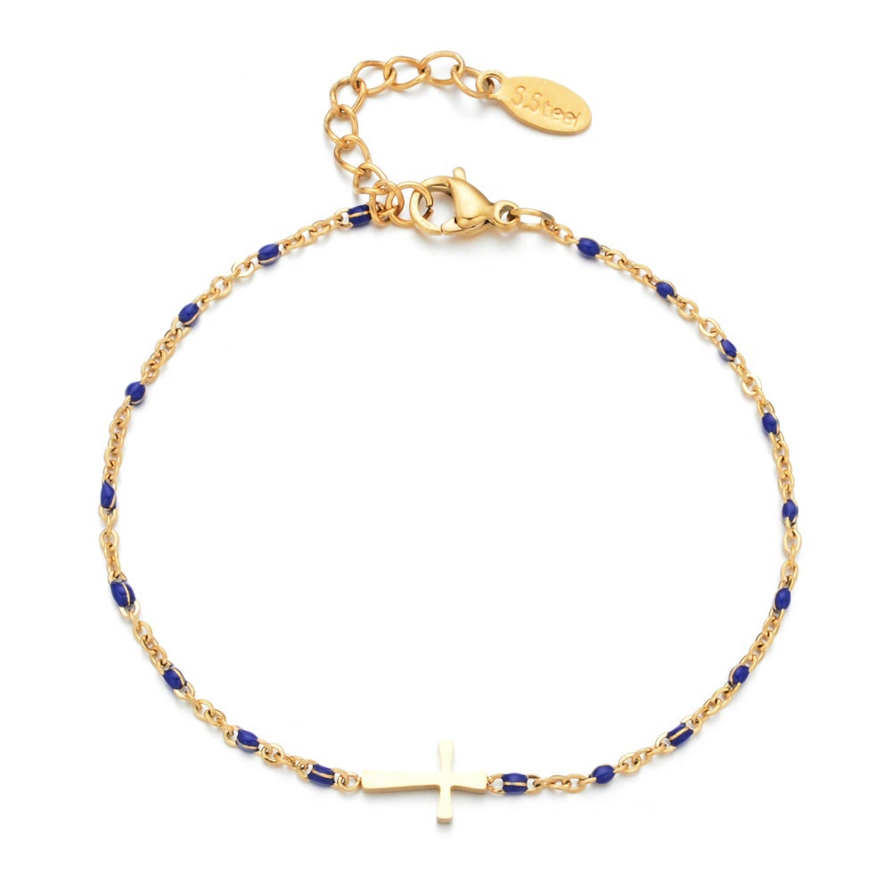 Zartes minimalistisches Kreuzarmband von Christianartworkshop - Goldblau - image 11