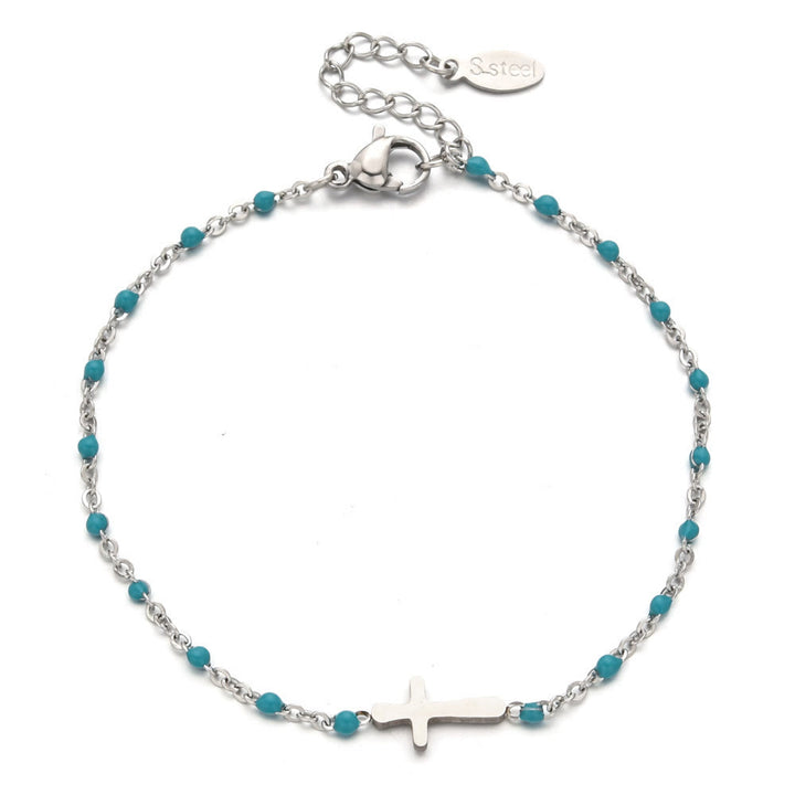 Zartes minimalistisches Kreuzarmband von Christianartworkshop - Silber-Seeblau - image 18
